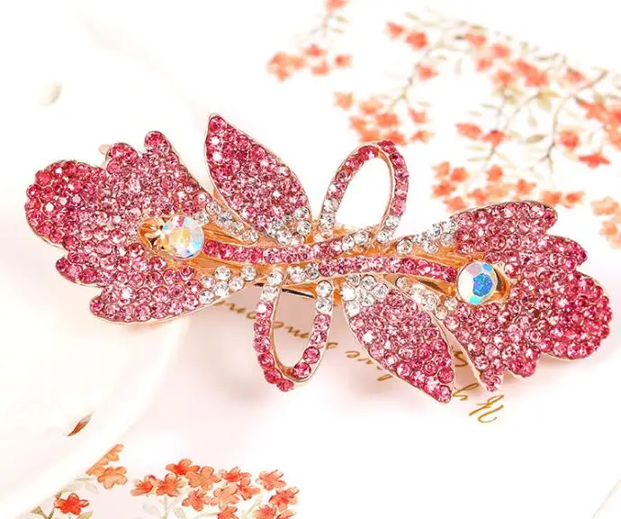 Модная женская заколка KBFJ04A в форме листа, элегантные аксессуары для волос со стразами