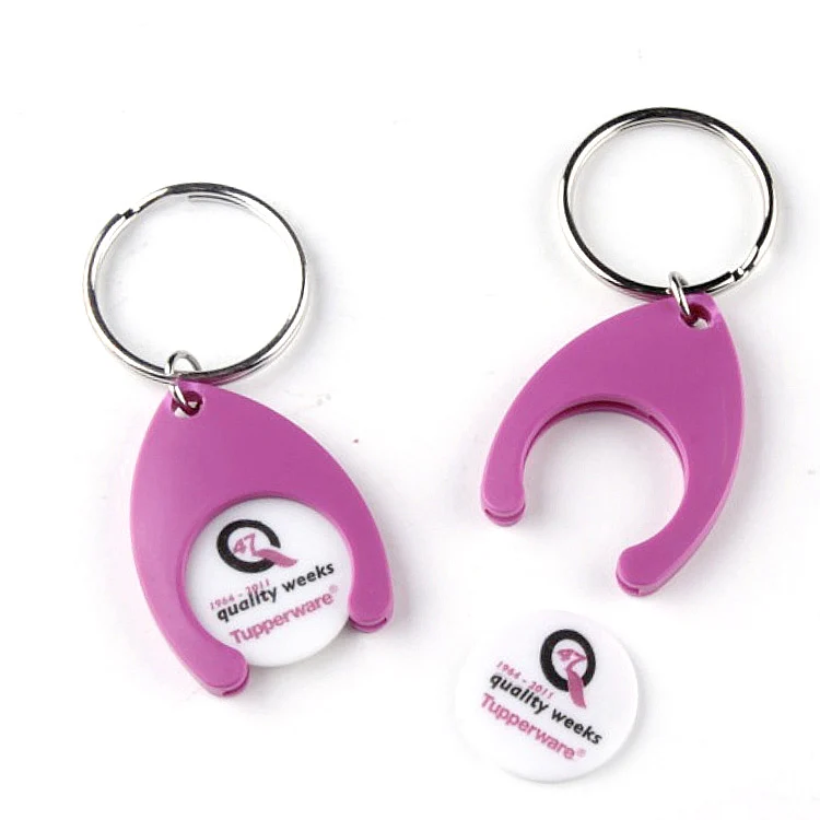 Sublimation Custom Logo Trolley Token Insert Coin Key Chain Holder Plastic Shopping Cart Trolley Coin Keychain