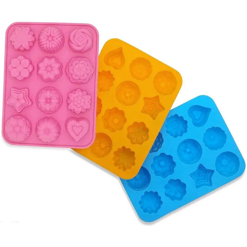 12 Cavity Flower Silicone Soap Mold Cookie Cake Candy Chocolate Baking Mold Q 