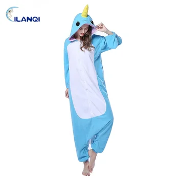 Customized Plus Size One Piece Blue Narwhale Adults Animal Onesie For Christmas Adult Animal Onesie