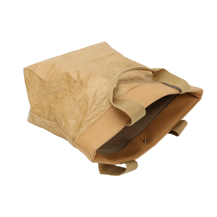 OEM Quality Metal Snap-fastener Washable Brown Tyvek Bag for Shopping