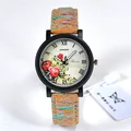 Fashion Wood Flower Pattern Ladies Watch Women Casual PU Band Sport Quartz Watch Diverse Dial Dress