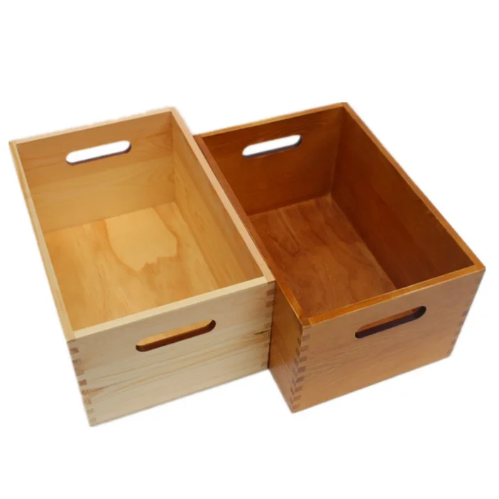 Handle Style Custom Design Wood Storage Box Without Lid
