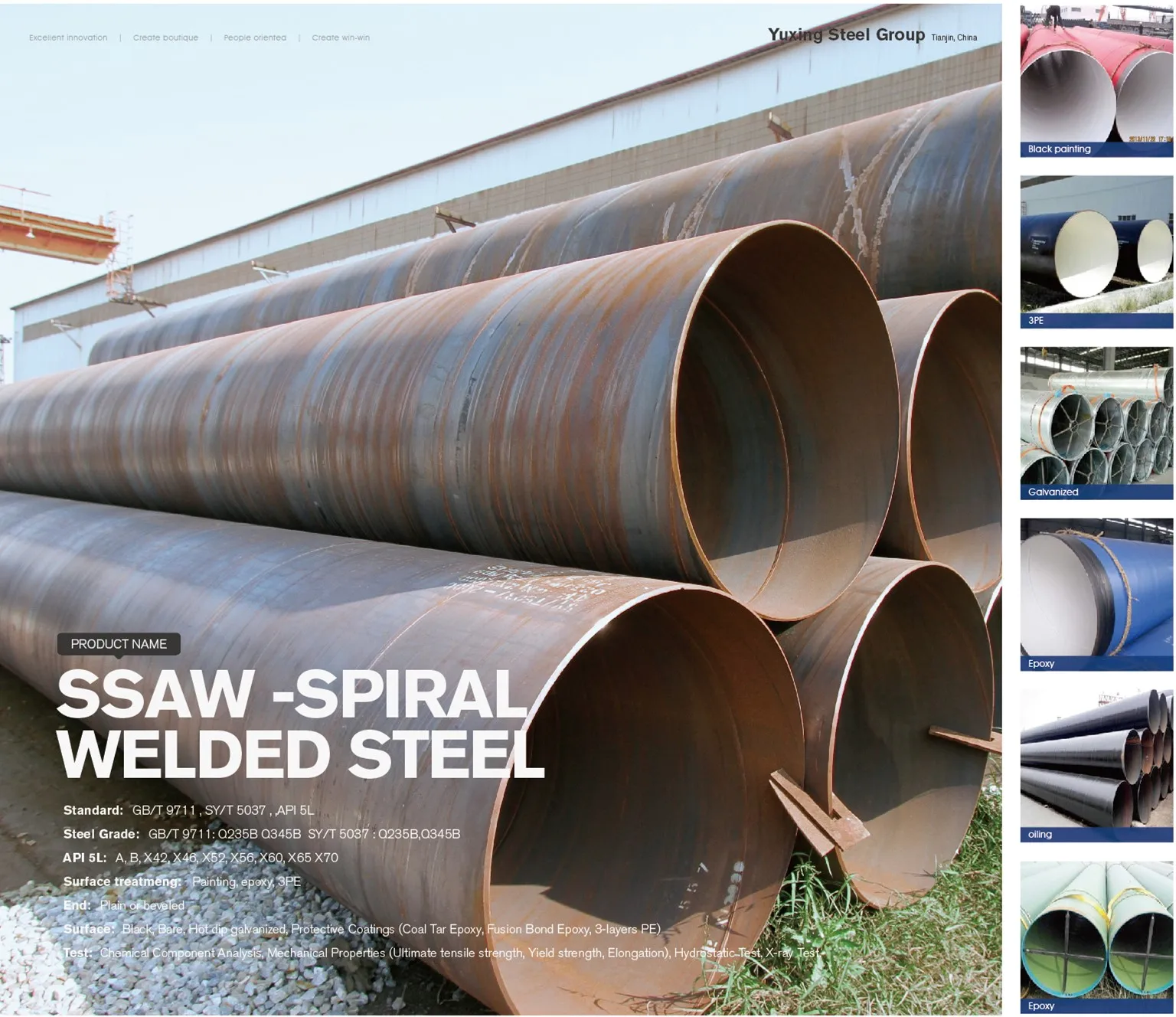 API 5L SSAW  Large Diameter Spiral Welded Steel Pipe 3LPE Epoxy Coated SSAW Welded Spiral Steel Penstock Pipe factory