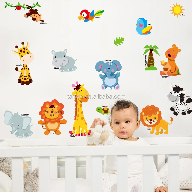 Animals English Name Home Bedroom Decor Removable Wall Sticker Decal Decoration
