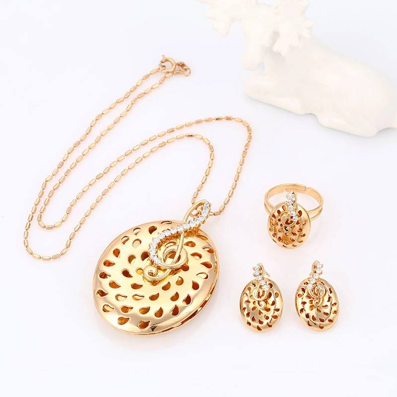 63555 China Wholesale Cheap Beautiful Indian 18k Gold Plated Piece  Jewelry Set