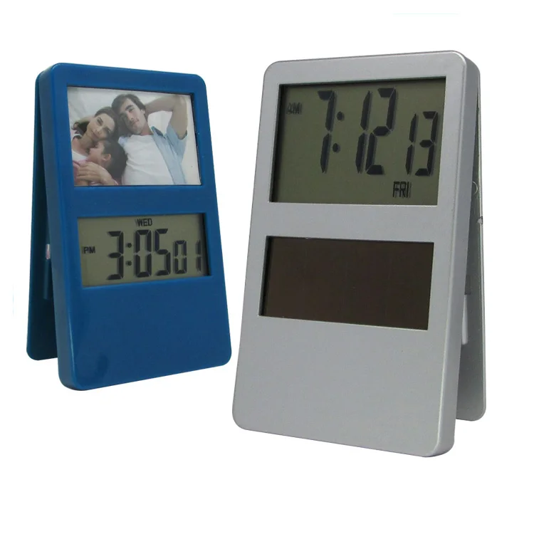 Solar Power Desk Photo Frame Digital Clip Clock