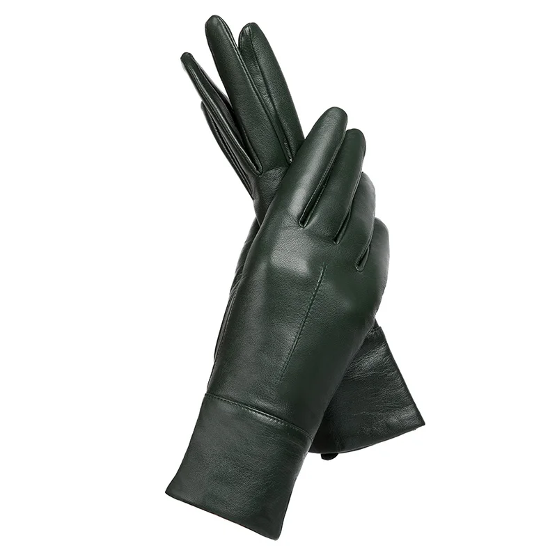 GL90 Women Lime Green Winter Genuine Leather Gloves - Main Image