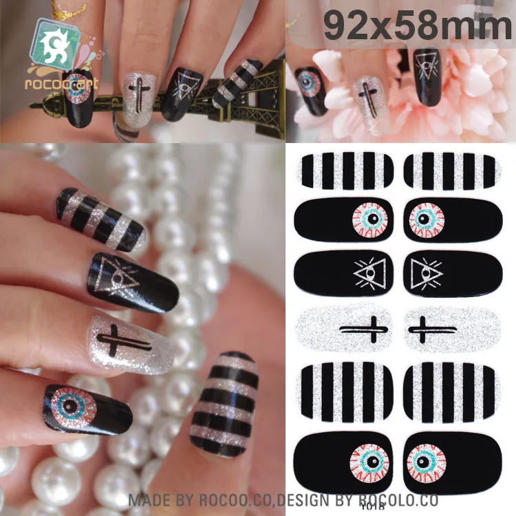 Y5018 12Tips NAIL Art Full Self Adhesive Stickers Polish Foils Wrap Decals Manicure Tool Cross