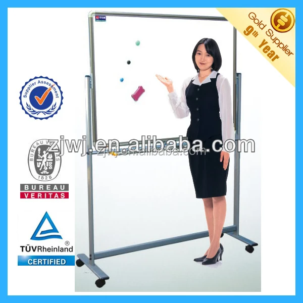 Movable Double-Sided Magnetic Conference Blackboard Rolling Mobile Writing Board with Wheels Black Color