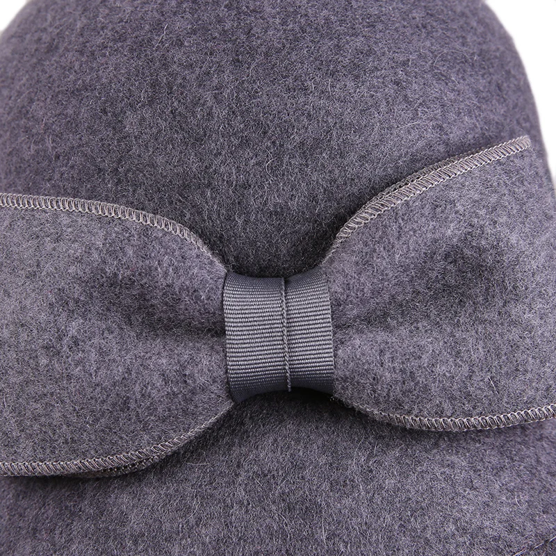 
Новинка 2018, модная женская зимняя шапка-котелок из 100% шерсти с бантом 