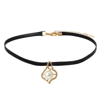 44033 xuping simple design fashion copper alloy jewelry necklace black leather bead choker necklace