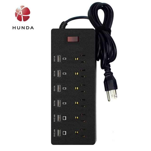 6 точек 6 Быстрое Смарт USB с двумя зарядными usb-портами вилка сетевой фильтр с Heavy Duty Удлинительный шнур длиной 1625W/13A