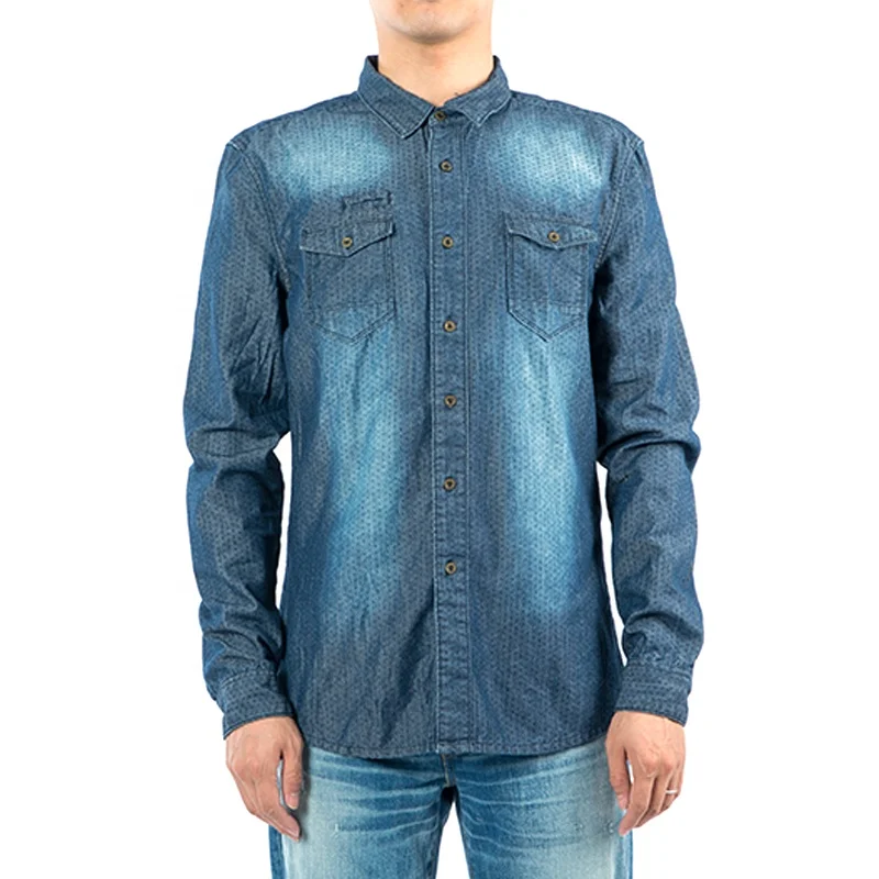 mens dark blue denim shirt