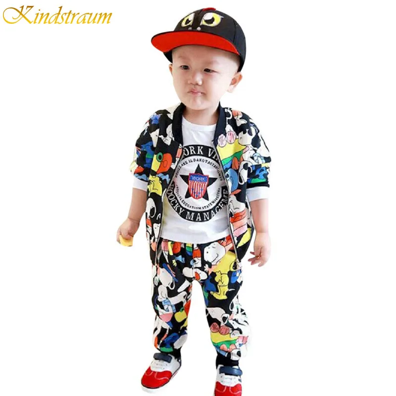 2016 NEW Spring kids clothing sets for boys girls Children cartoon printing clothes jacket pants Kids
