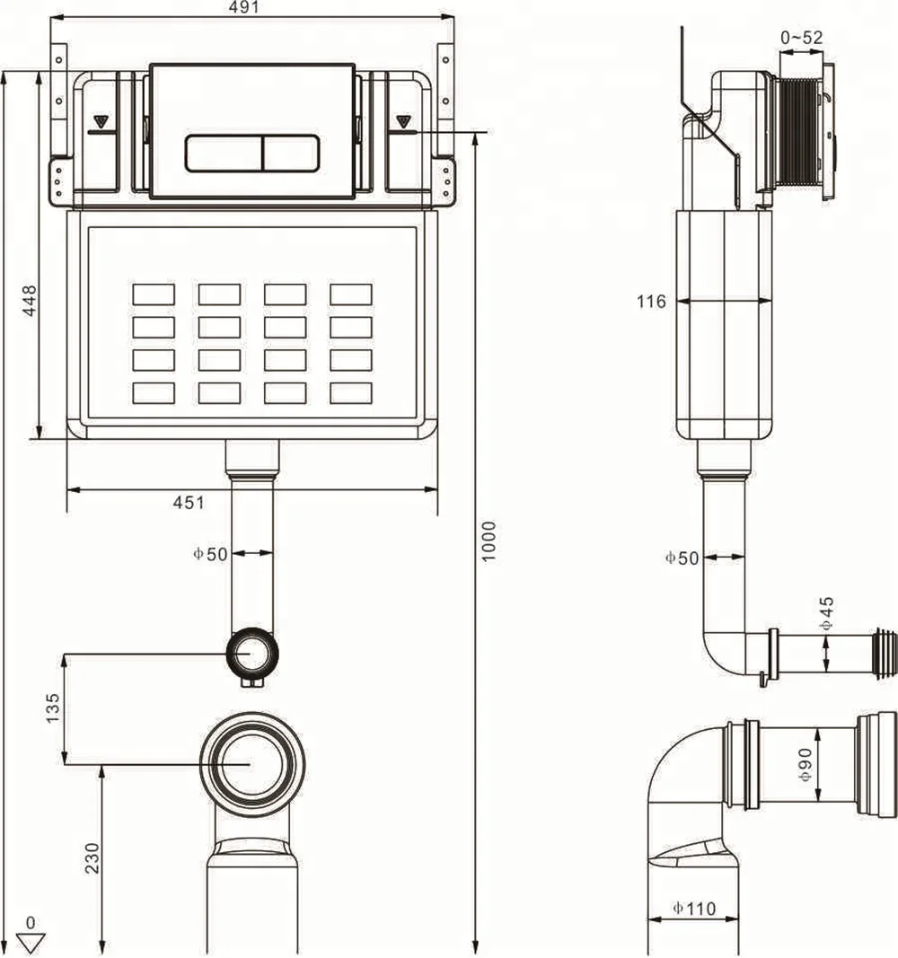 air Plate Dual Flush Pneumatic Toilet Flush Water Cistern tank for Standing Floor Toilet