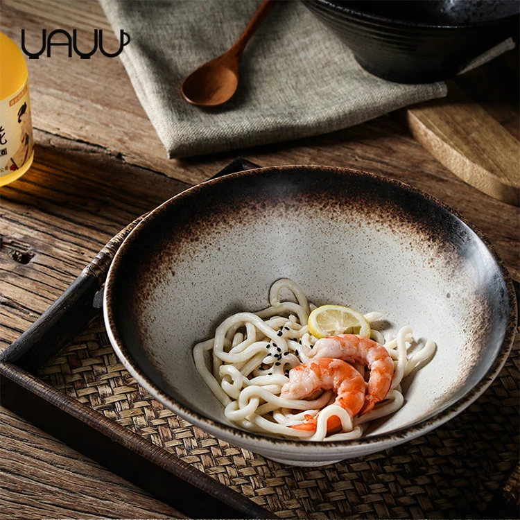 FENN high quality Japanese style vintage restaurant used 7 / 9 inch ceramic noodle ramen bowl for home and kitchen