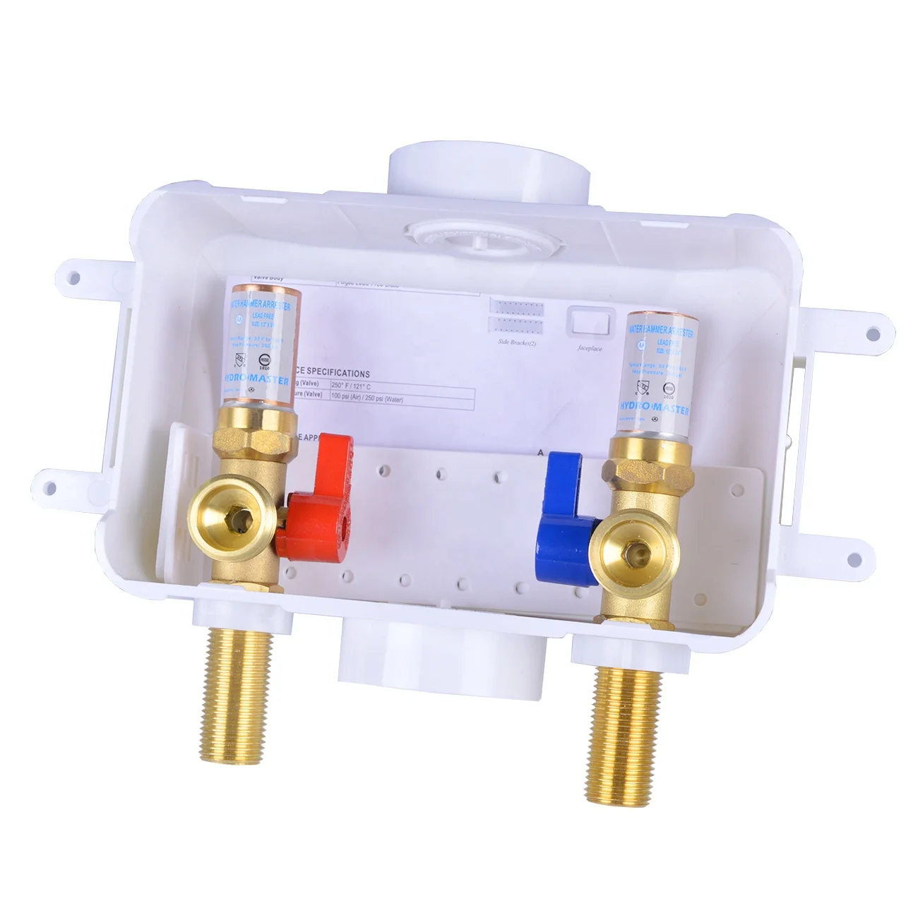 Washing Machine Outlet Box, Stop Valves with Water Hammer Arrestor