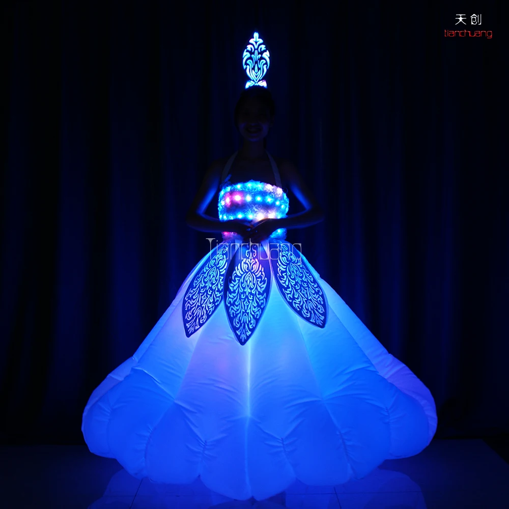 LED Inflatable Latex rainbow Color Fancy Dress for Adults, Light up Dress  Costume, Ballroom Dance Clothing, image size:1000x1000