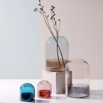 Danmark Pink Blue Brown Colour Cylinder Glass Flower Vase with Dome for Home Decor Office Decor