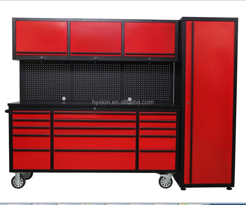 Garage 72 Inch Red Tool Trolley with Drawer and Upper Cabinet