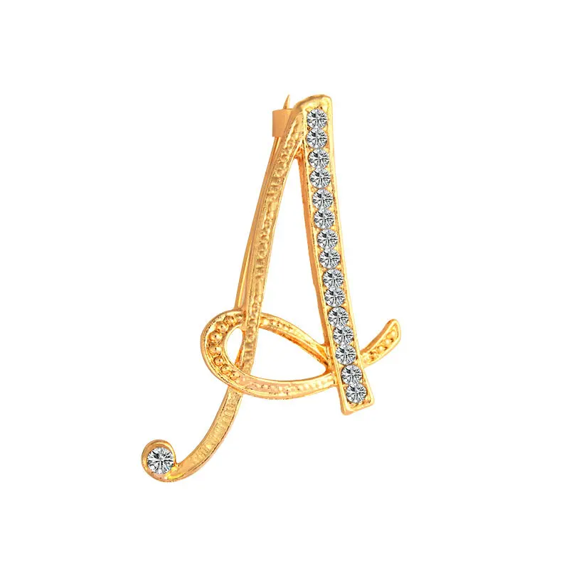 Fashion Design English Letter Gold Plated Crystal Pin Women