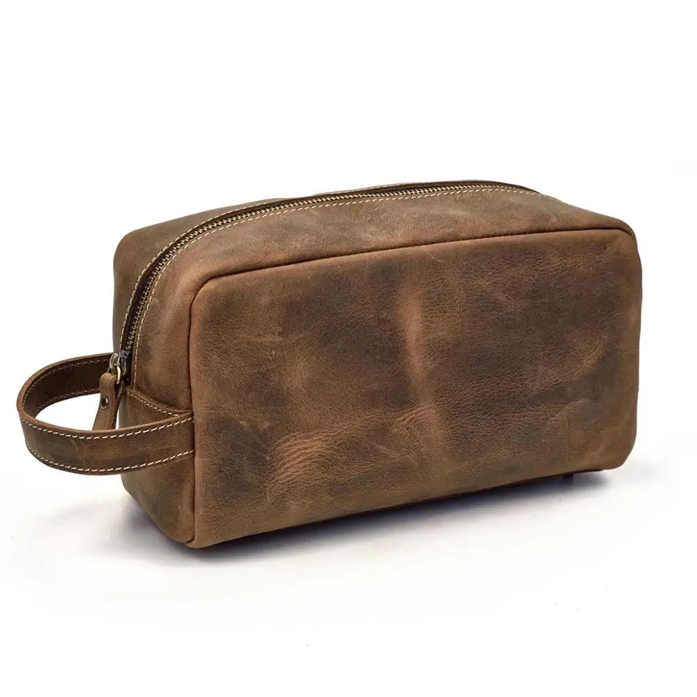 Genuine Leather Unisex Toiletry Bag Travel Dopp Kit clutch bag