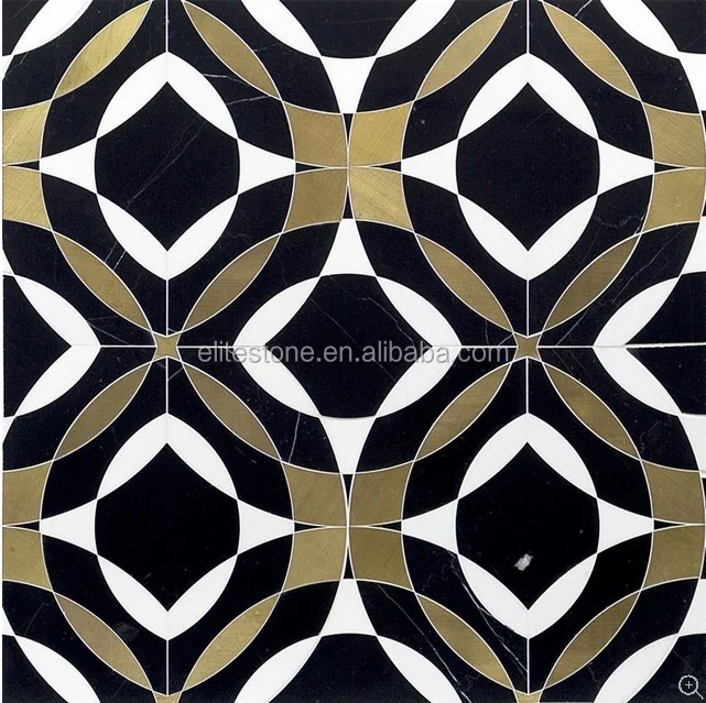 Мраморная Смешанная золотая металлическая Водоструйная плитка мраморная