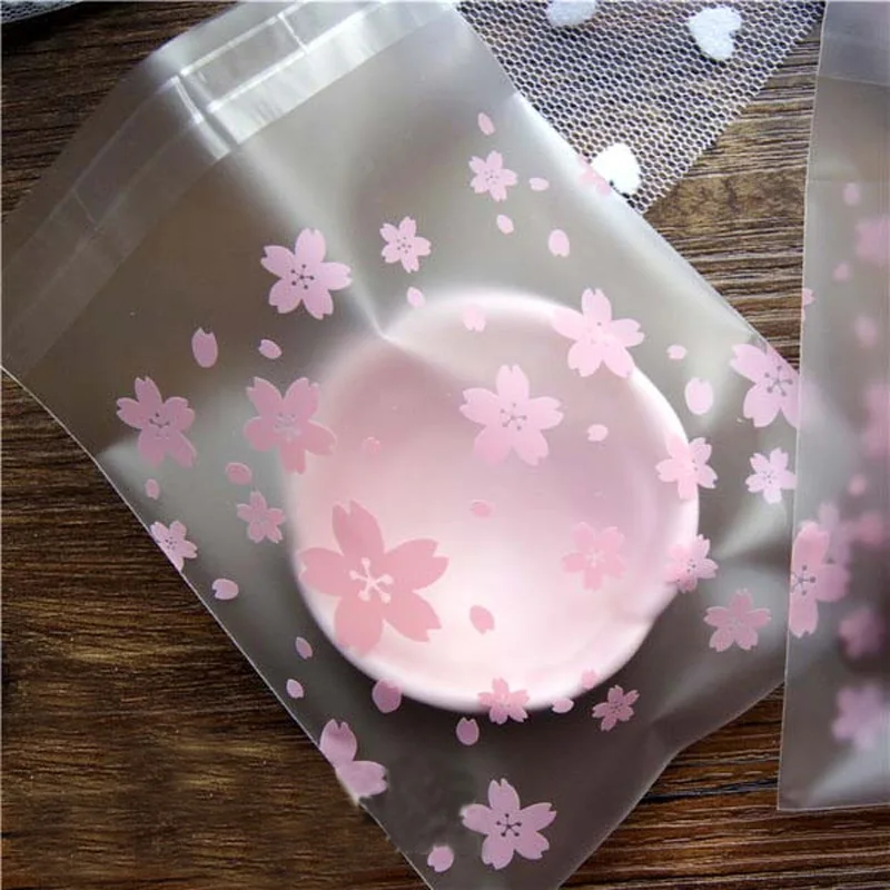 Source Light Pink Cherry Blossom Self-adhesive Frosted Cellophane BOPP Bags  on m.