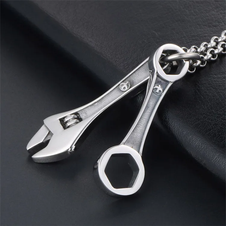 Direct Factory Price China Jewelry Wholesale Men Unique Stainless Steel Pendant Spanner Wrench Necklace