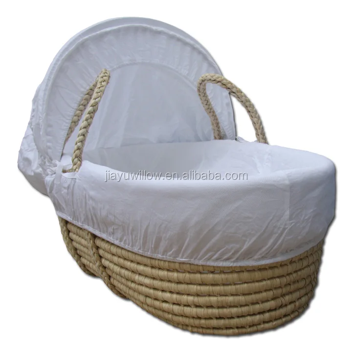 Brand New Wicker Baby Crib Shaped Gift Basket available in Natural or Blue  