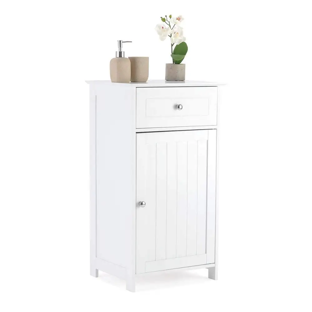 Single Door Drawer Cupboard MDF Small White Wooden Bathroom Storage Cabinet