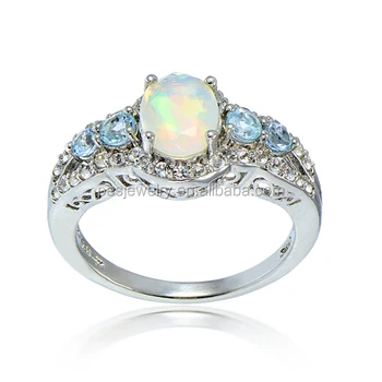 New Japan Synthesis White Opal Blue Topaz Ring For Women