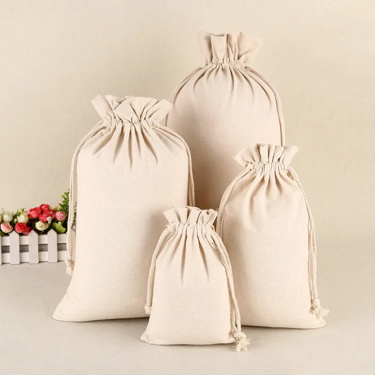 Wholesale Cotton Muslin Drawstring Bags for Reusable Packaging Custom Logo Print for Jewellery Shoes Clothing Gifts Promotions