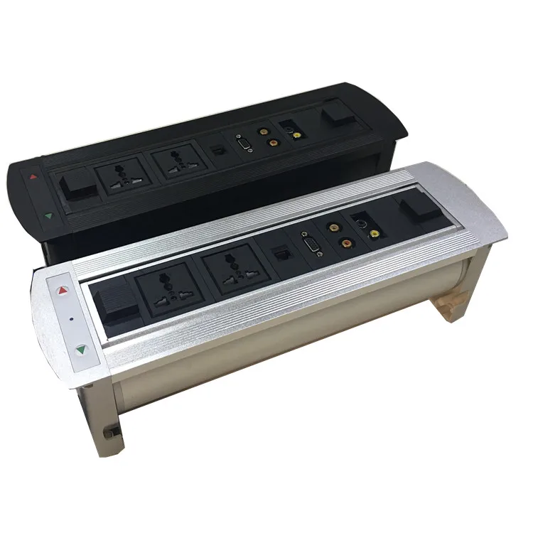 Motorized Conference Switch Rotate Table Power Socket With Outlet Cables