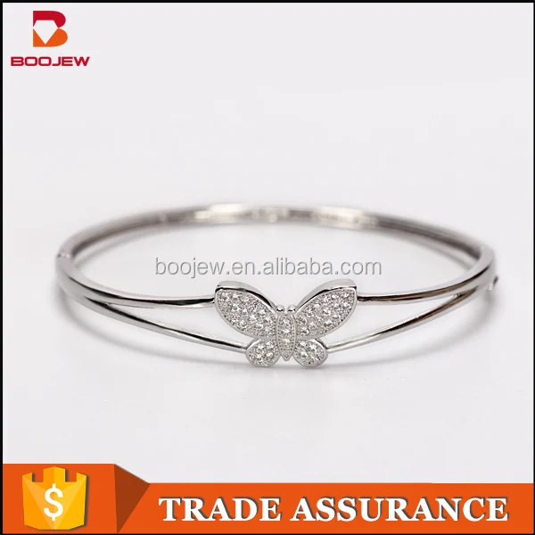 Latest Simple Charm Design Sterling Silver Bracelet Women Gold Plated Bangles with butterfly