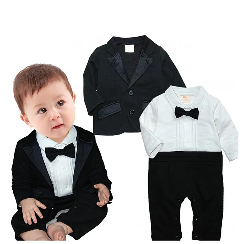 KUKEONON Toddler Baby Boys Gentle Suit Long Sleeve Bowtie Tuxedo Romper Jumpsuit 