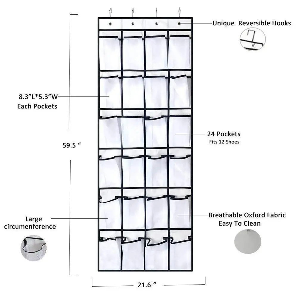 Foldable Oxford Over the Door Storage Bag Waterproof Hanging Cloest Shoe Organizer Corner Shelf Organizer Kitchen for 24 Pockets