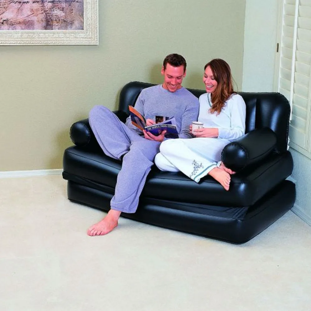 Bestway 75056 Inflatable Black Multi-function Double Air Sofa Bed Multi-Max 5-in-1 Air Couch with Sidewinder AC Air Pump