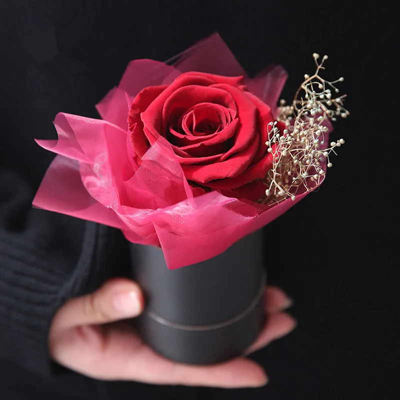 Мини-ведро для цветов с логотипом на заказ оптовая продажа одноцилиндровая коробка одиночная розовая черная картонная круглые подарочные