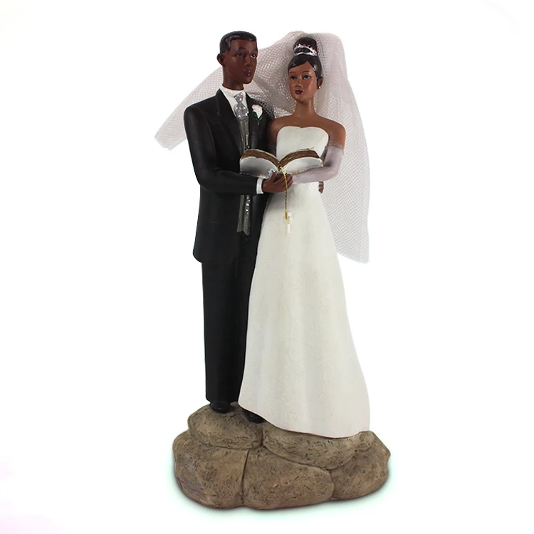 Custom Made Hot Sale Wedding Favor Ornament Black Couple Action Figure  Bride and Groom Figurines