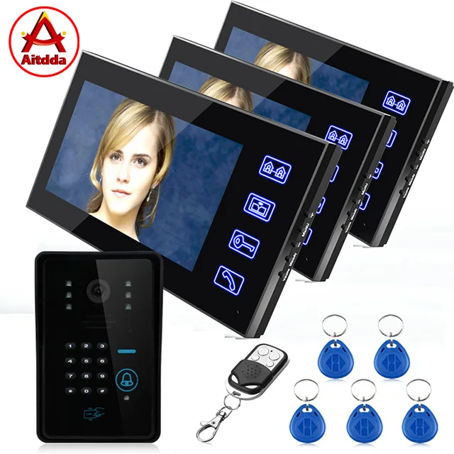 7" LCD RFID Password Video Door Phone Intercom Doorbell 1000 TV Line Camera 