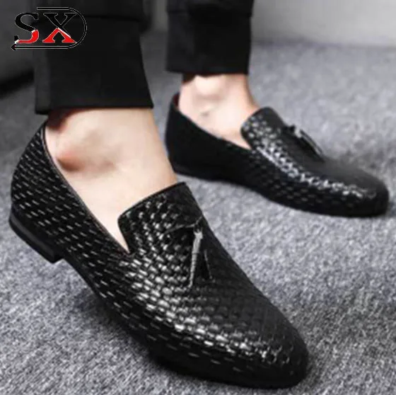 Small quantity order Italian mens Woven leather loafers shoes