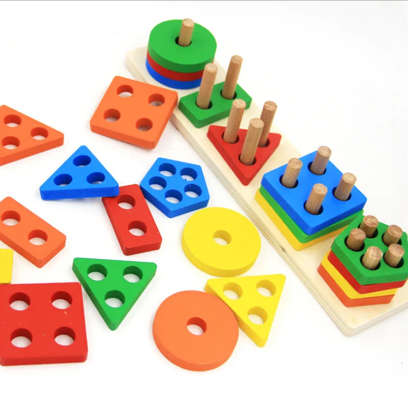 
Монтессори, детский деревянный пятиколонный Набор геометрических блоков, игрушки для детей 