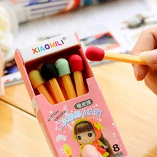 8 pcs/lot (1 box) Cute Kawaii Matches Eraser Lovely Colored Eraser for Kids Students Kids Creative item Gift Free shipping 638