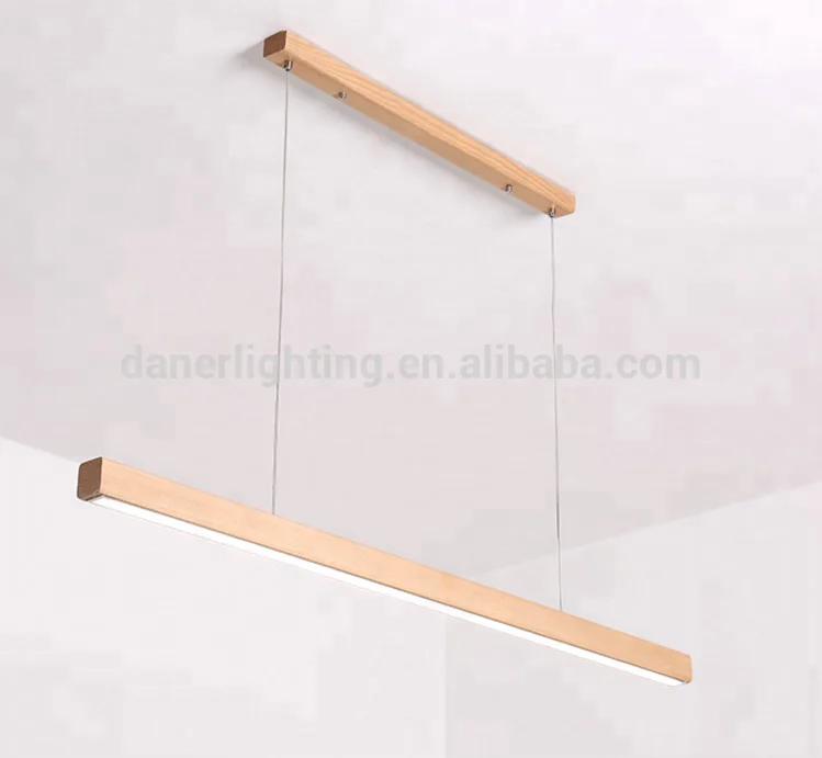 2018 New Modern LED Linear Three Color Dimmable Chain Office Natural Wood Chandelier Pendant Lighting Light