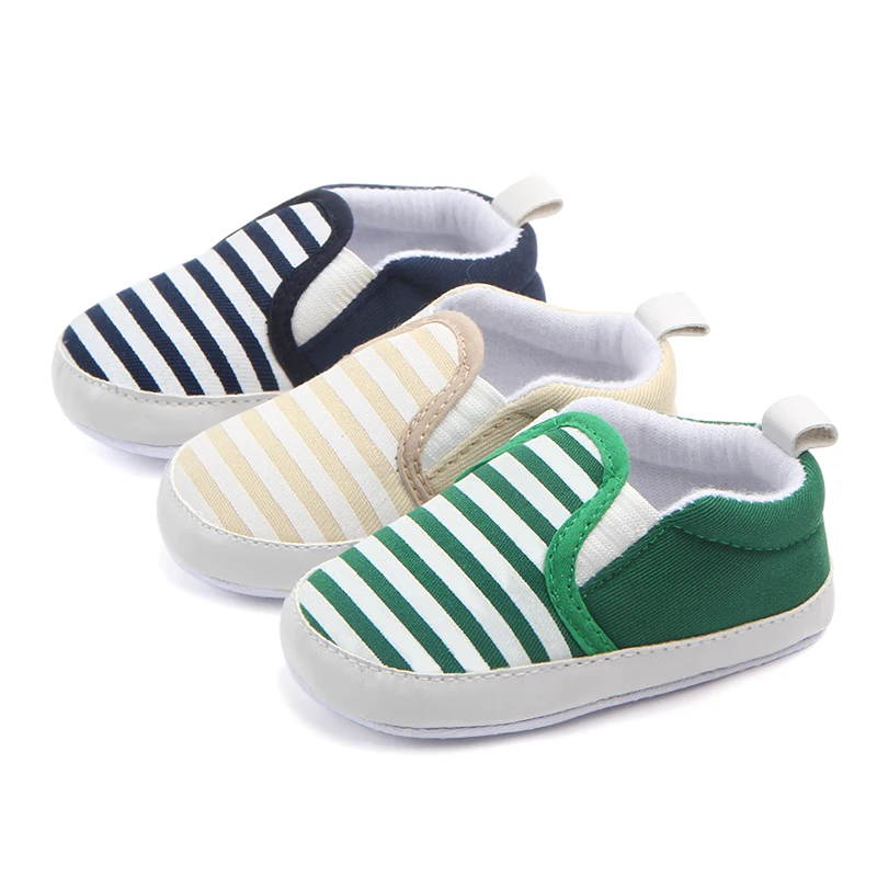 Cheap Hot Baby Boys Stripe Canvas First Walkers Baby Moccasins Soft Bottom Bebe Anti-slip Walking Shoes