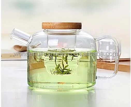 750ml Elegant Clear Lead-free Heat-resistant Borosilicate Glass Teapot With Removable Inner Stainless Steel Infuser, Bamboo Lid