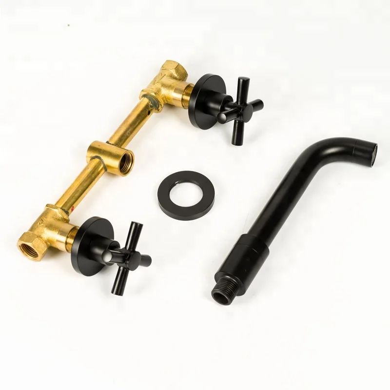 Настенный смеситель с двойной ручкой настенный кран холодной и горячей воды черного цвета современный дизайн для ванной комнаты