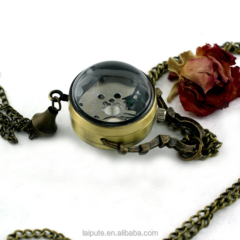 London Open Faced Goldtone Bronze Pendant Watch Necklace pocket watch custom logo